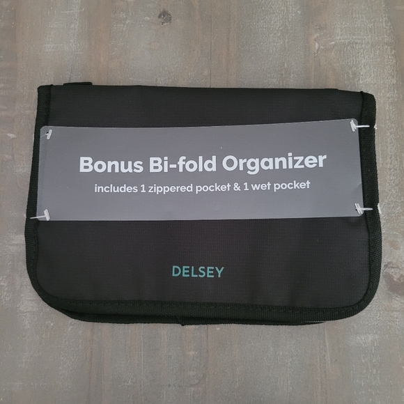 Delsey Black Bi-fold Organizer Zipper Wet Pocket - Picture 1 of 6